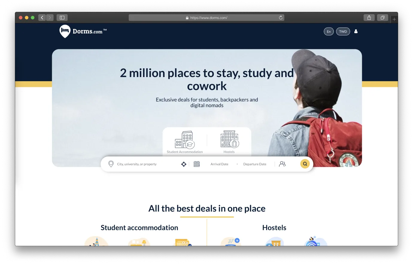 Dorms.com 網站頁面