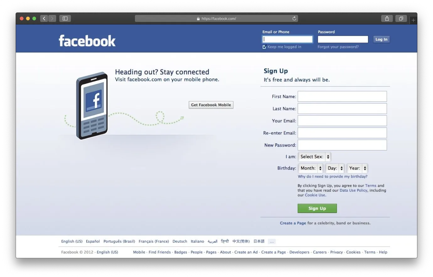 Facebook 頁面在手機上